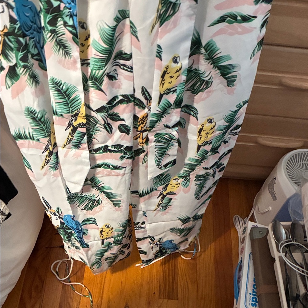 Choosy Tropical Print Jumpsuit 18 Belted Elastic Waist Feminine - Picture 7 of 13
